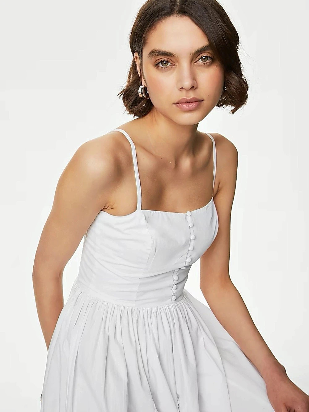 St Michael Ivory Cotton Cami-Style Midi Dress (10/12)